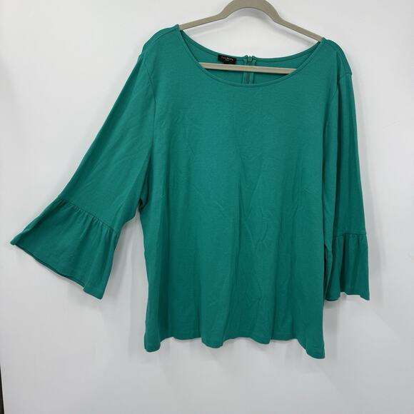 Talbots 3X Tunic 3/4 Bell Sleeve Green Cotton Tee Round neck Pullover Preppy - Picture 11 of 11